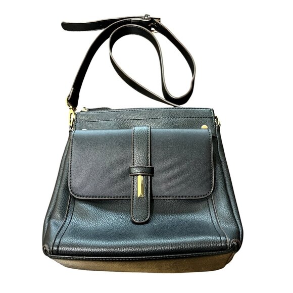 Sondra Roberts Squared Black Leather Crossbody Bag - Picture 1 of 6